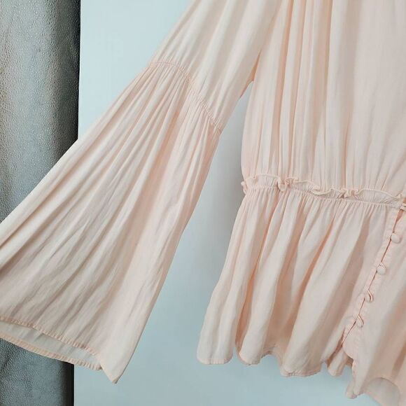 Anthropologie Ro+De Isa Ruffled Pink Button Bell Sleeve Blouse Size Small - Picture 7 of 8